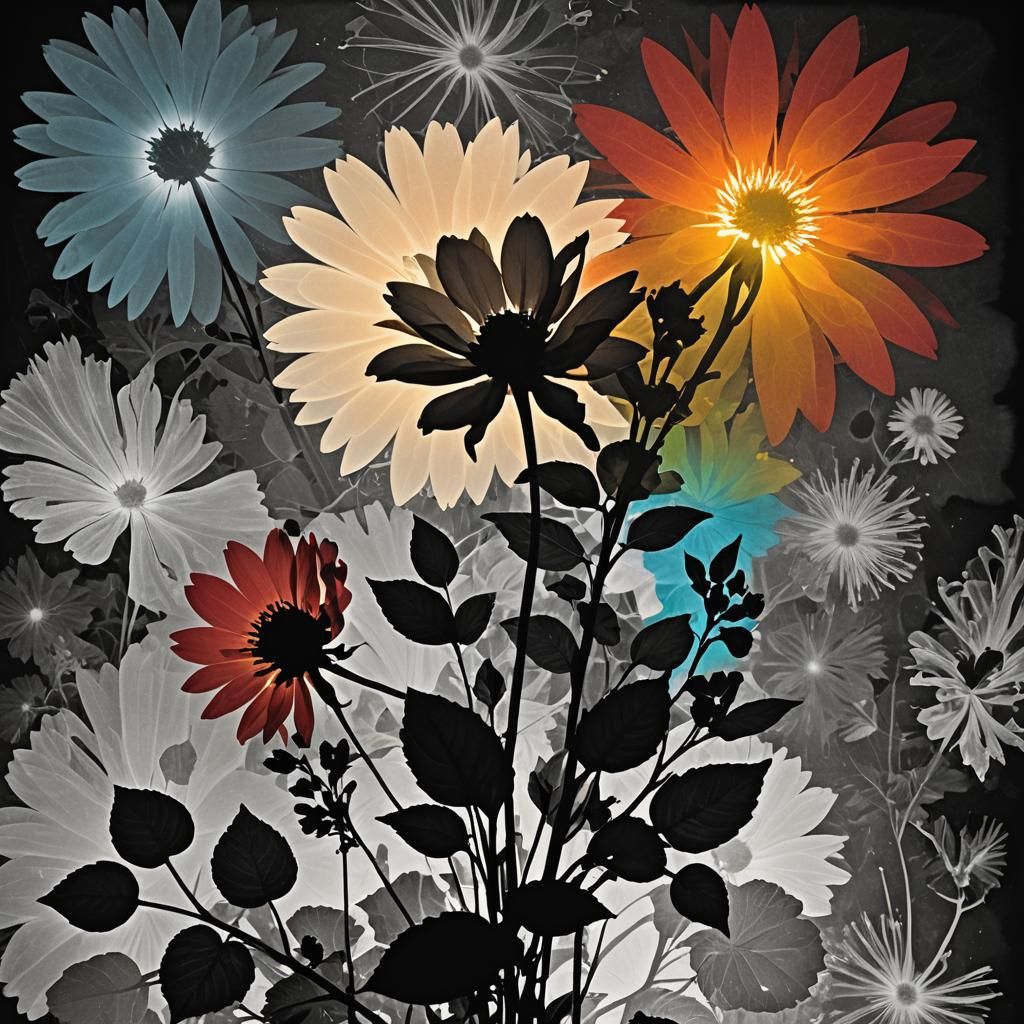 Surrealistic Black and White Photogram in Rayograph Style wi...