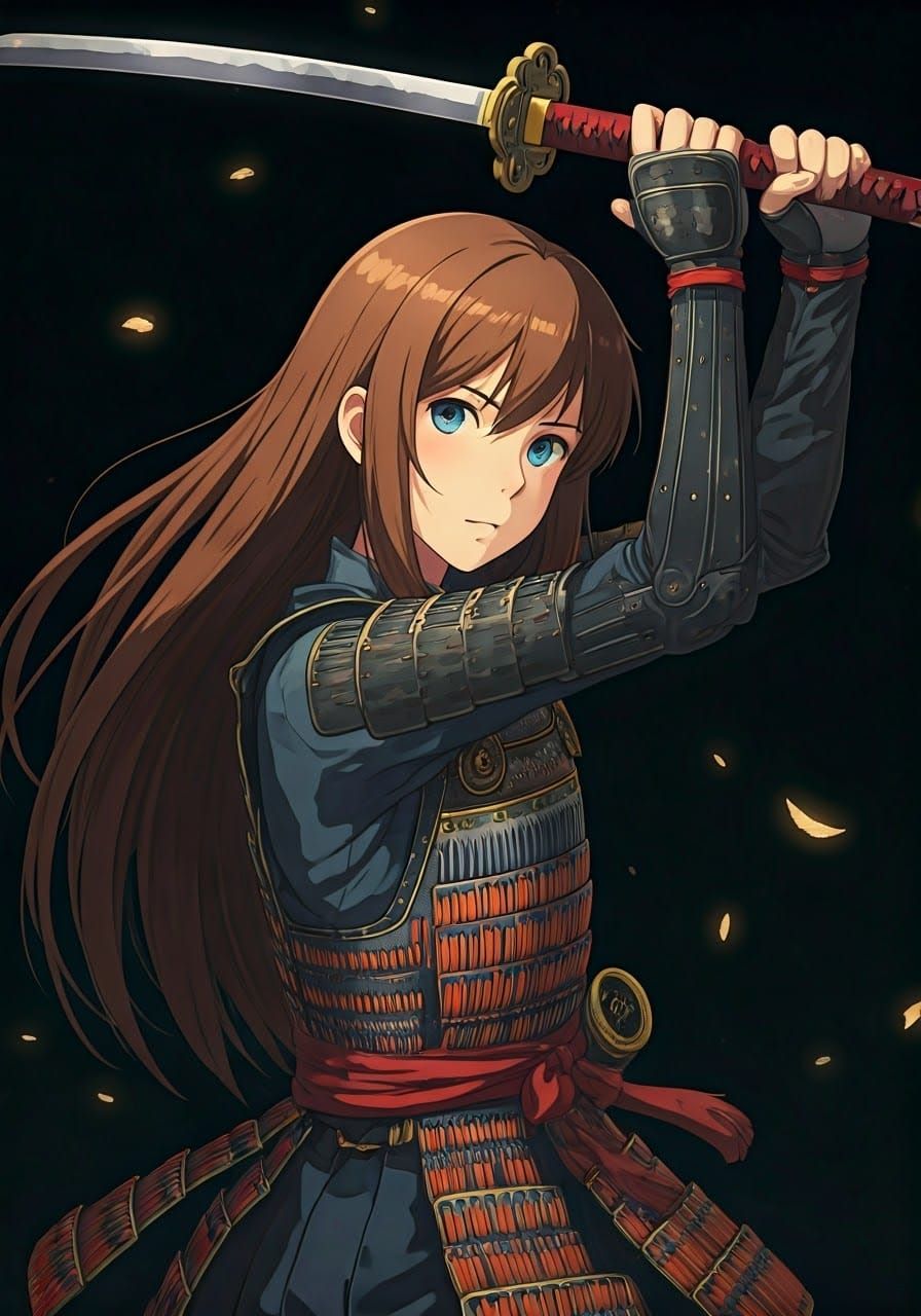 Surreal Samurai Girl in Traditional Japanese Armor