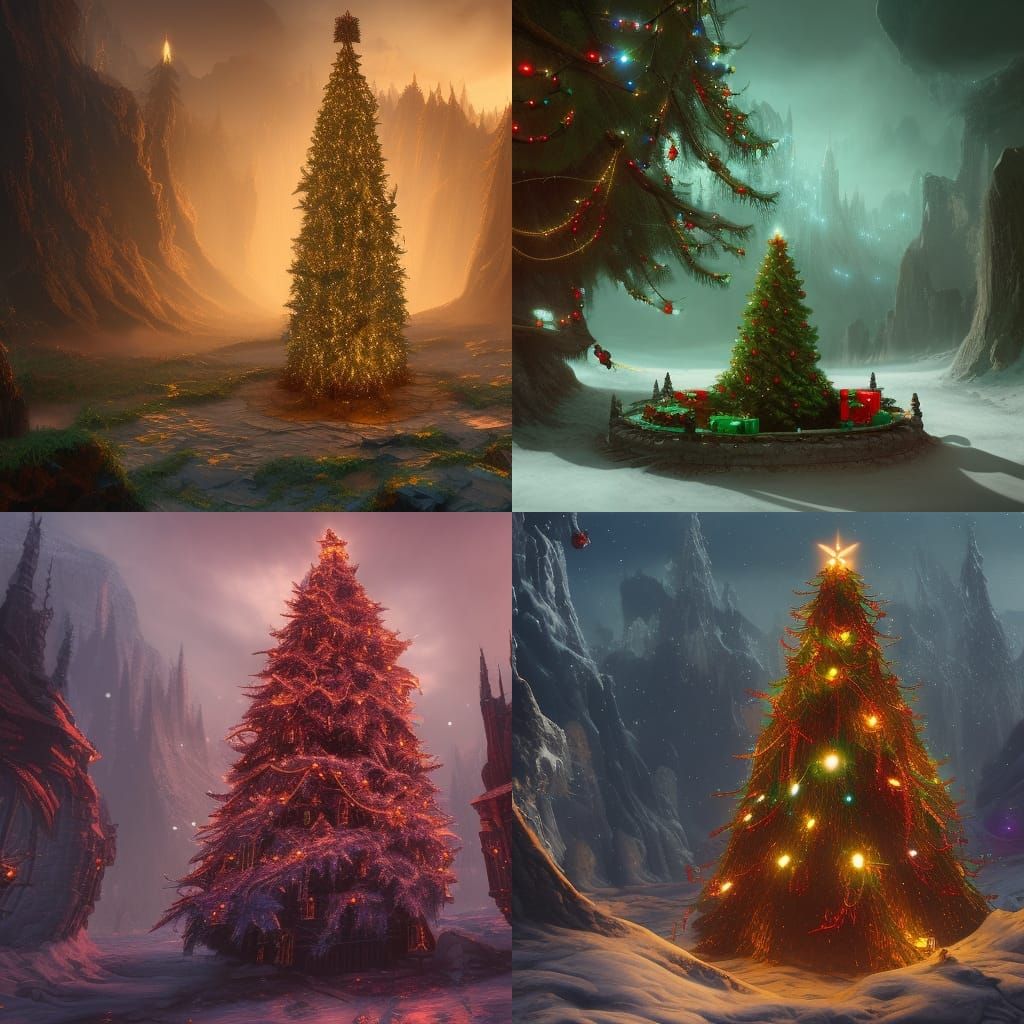 Ethereal Christmas Tree in Fantastical Landscapes
