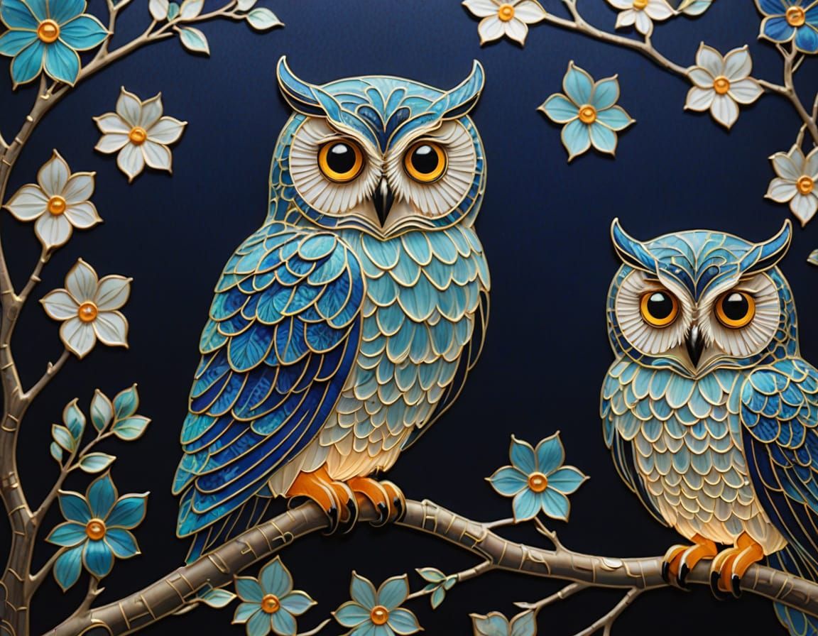 Bioluminescent Owl in Cloisonné Chiffon Style