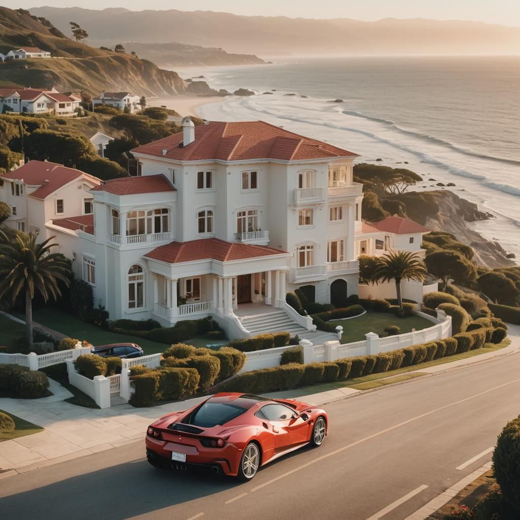 Luxurious Coastal Estate with Ferrari and Ocean View