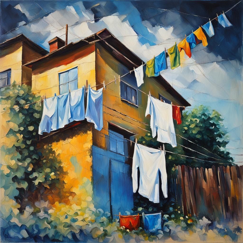 Vibrant Expressionist Oil Painting of Morning Glory and Laun...