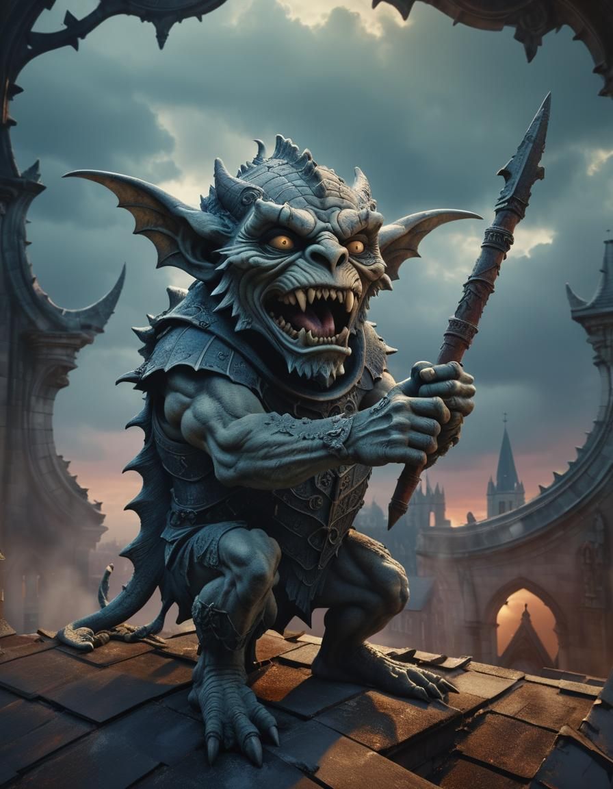 Dramatic Church Gargoyle in Epic Cinematic Style