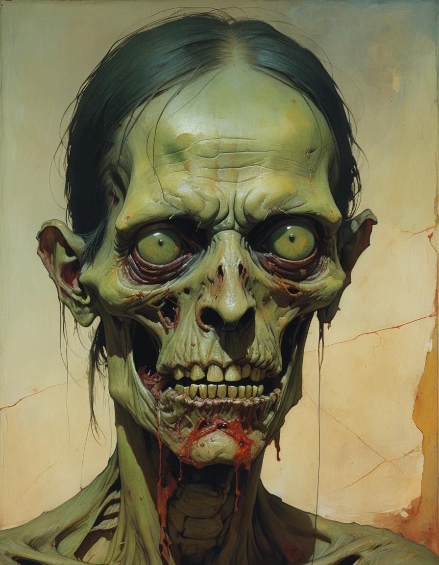 Cyberpunk Rendition of Lady Liberty as a Zombie