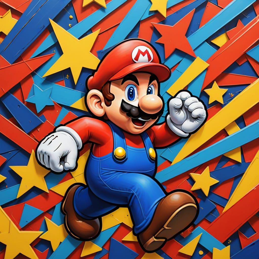 Surreal Mario Portrait in Abstract Art Style