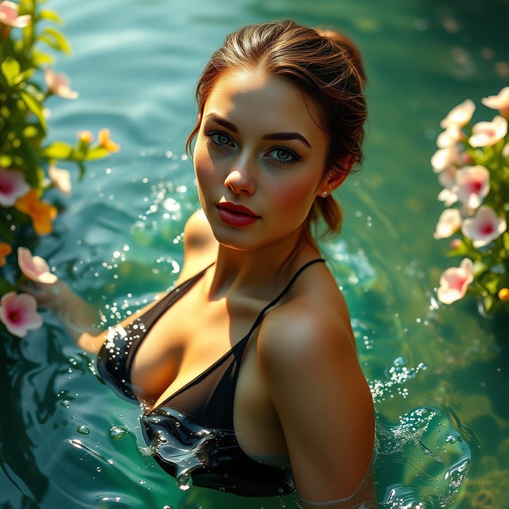Serene River Goddess in Hyper-Realistic Style