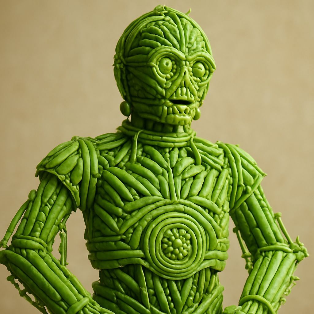 Hyperrealistic C3PO Sculpture Made Entirely of Peas