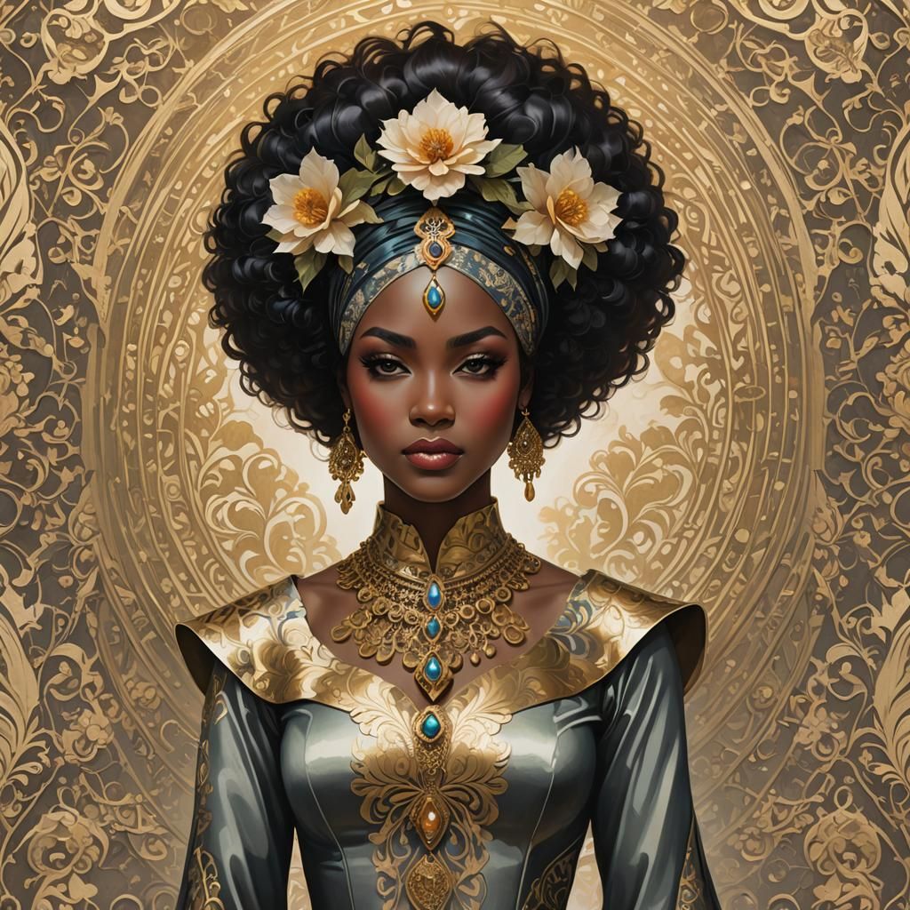 Surreal Woman in Luxurious Damask Pattern