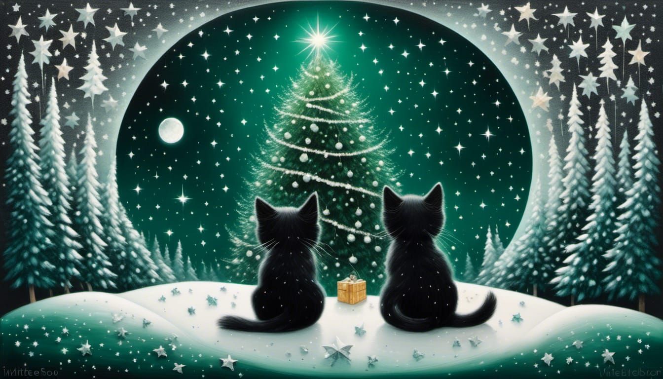 <lora:Glitter and Diamonds:1.0> two black,white chibi kitten...