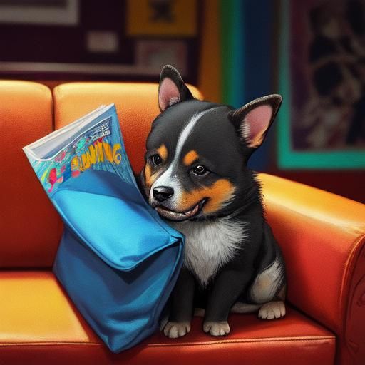 Vibrant Comic Book Art of a Cute Sitting Dog