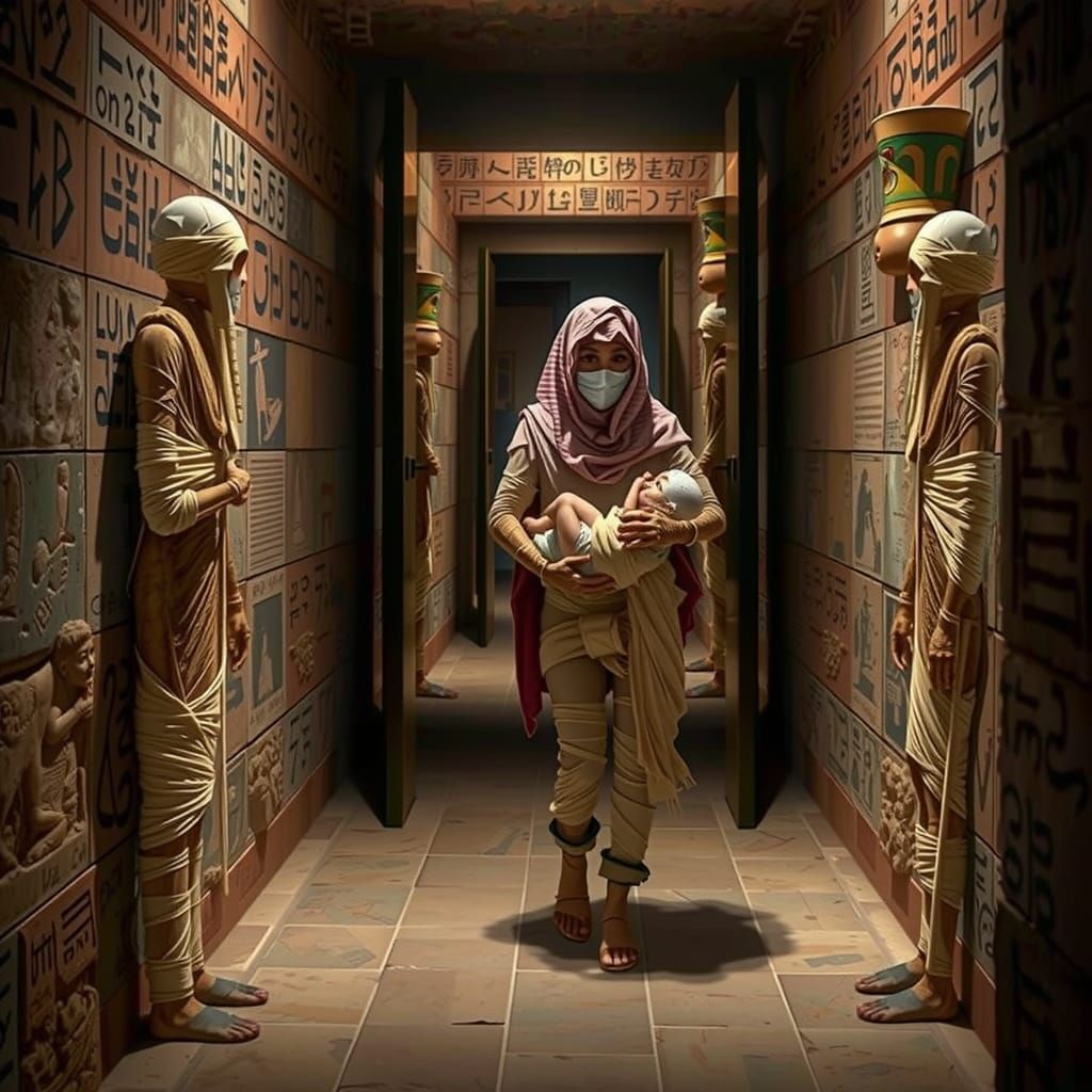 Ancient Mummy Walks with Mummified Infant