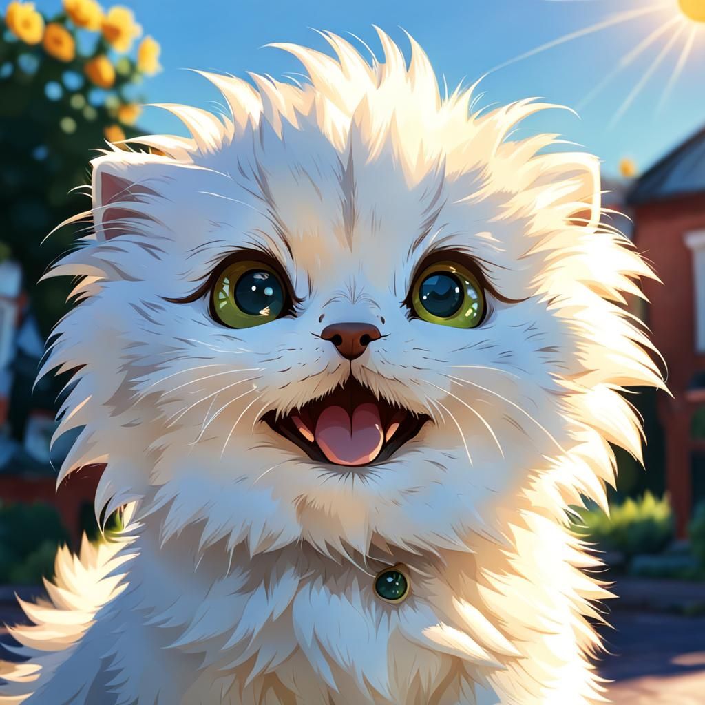 Charming Close-Up Portrait of a Joyful Creature Under Sunny...
