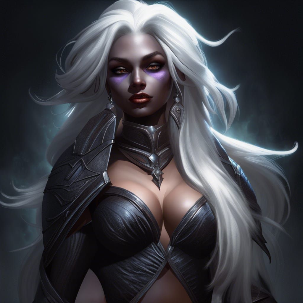 Dark Fantasy Drow Goddess in Elegant, Revealing Attire