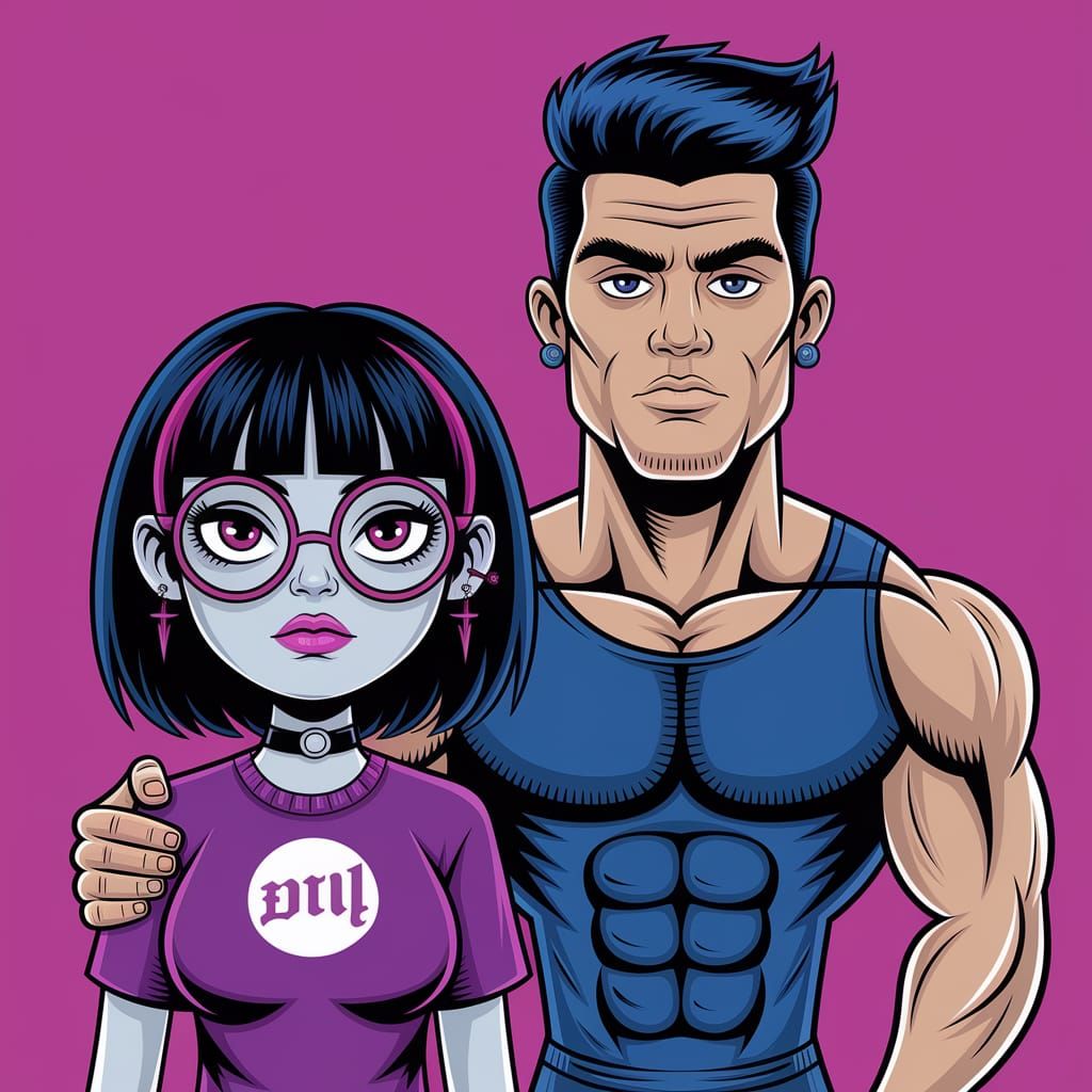 Goth Girl and Jock Friends 90s Album Cover Style