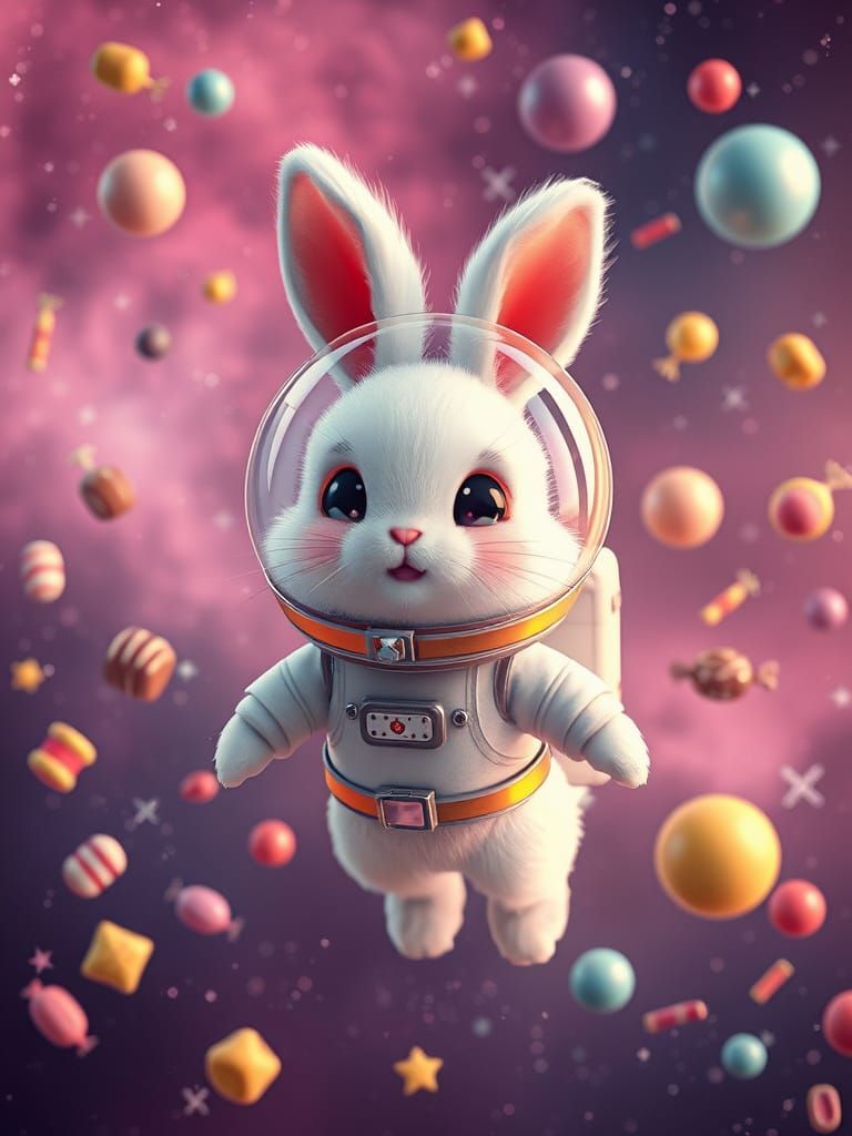 Kawaii Bunny Astronaut in a Candy Galaxy