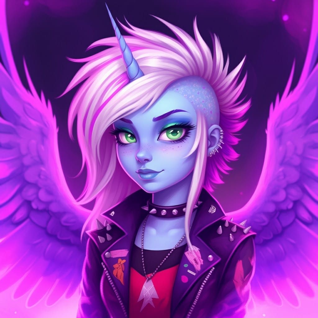 Punk Alicorn with Purple Hair in Animated Style