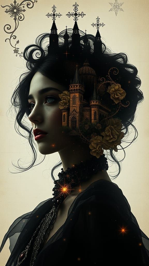 Steampunk Vampire in Sparkling Castle Scene, in Impressive P...