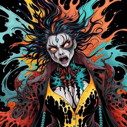 Ethereal Horror Monstrosity in Vivid Splatter Art