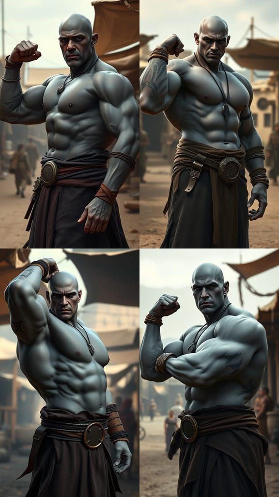 Cyberpunk Warrior in Ancient Marketplace