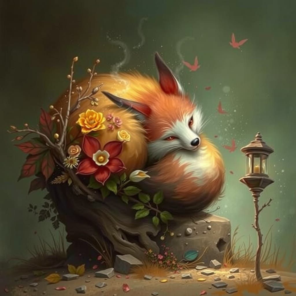 Whimsical Forest Fox in Vibrant, Triadic Colors