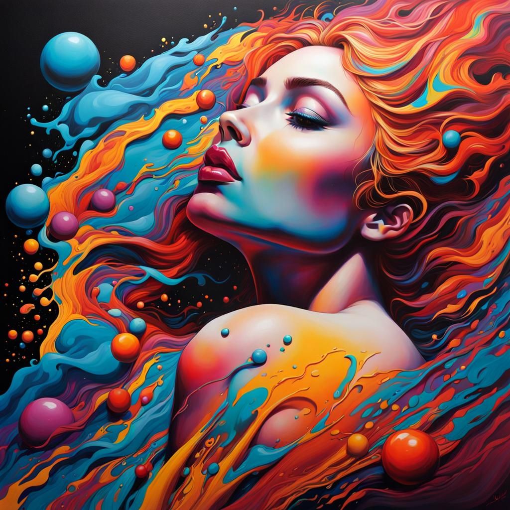 Woman Surrounded by Five Horizons in Vibrant Graffiti Art