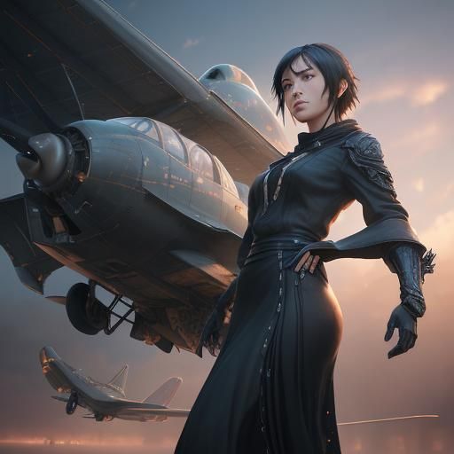 High-Heeled Goddess Among Aircraft, Studio Ghibli-Inspired K...