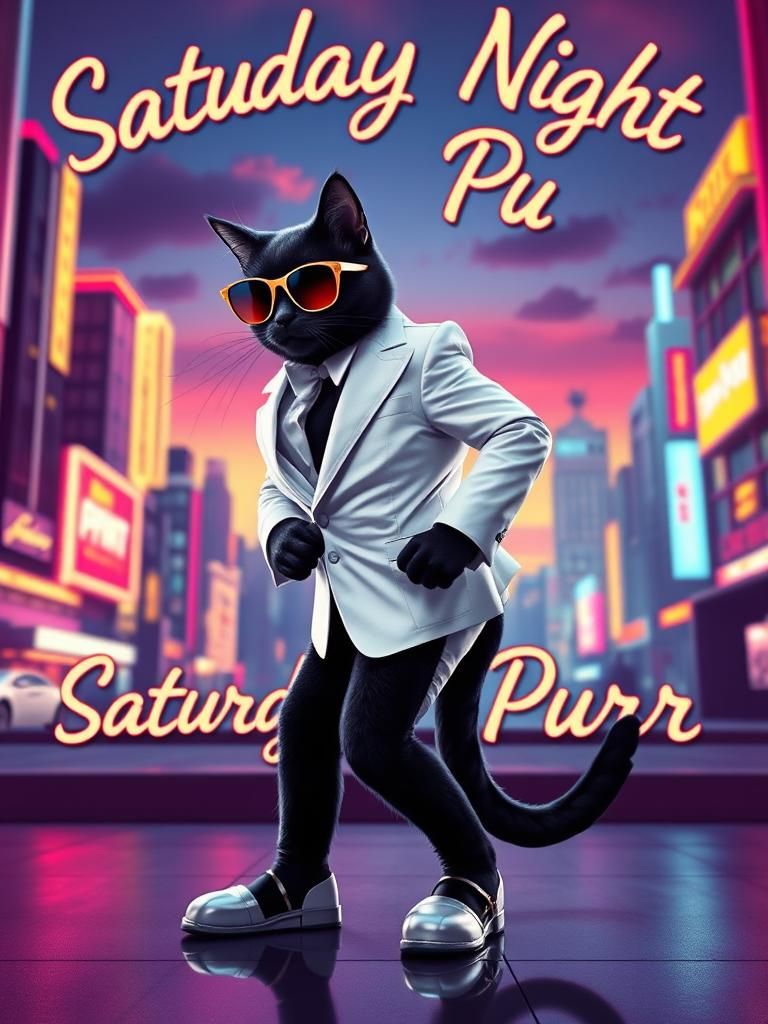 Sleek Black Cat Channels John Travolta in Retro-Style Disco....