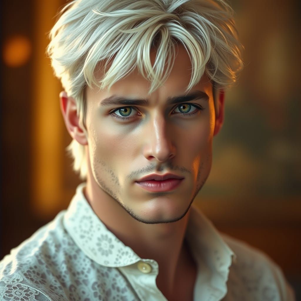 Platinum Blonde Man Portrait in Art Nouveau Style