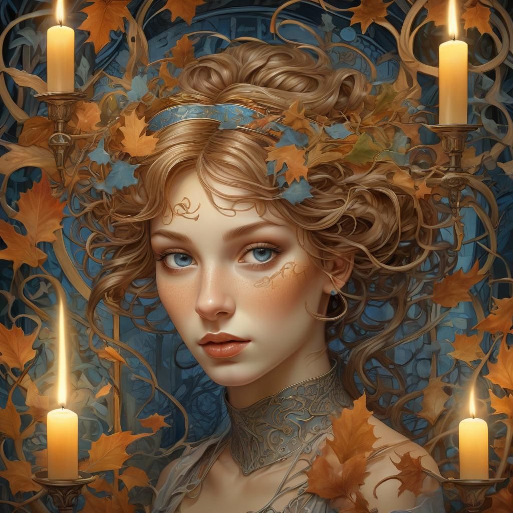 Mystical Siren of Autumn Nights in Art Nouveau Style