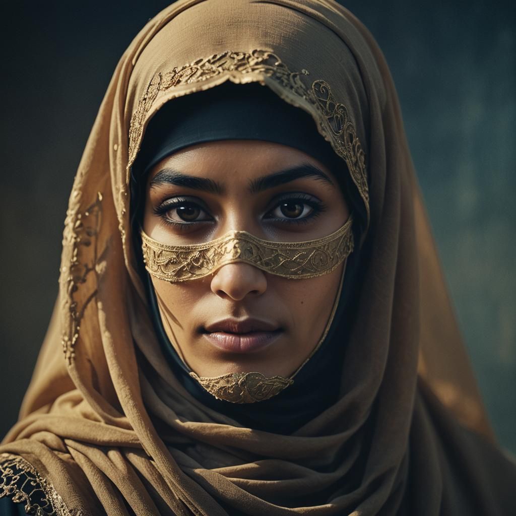 A Muslim Woman's Serene Moment in Cinematic Beauty