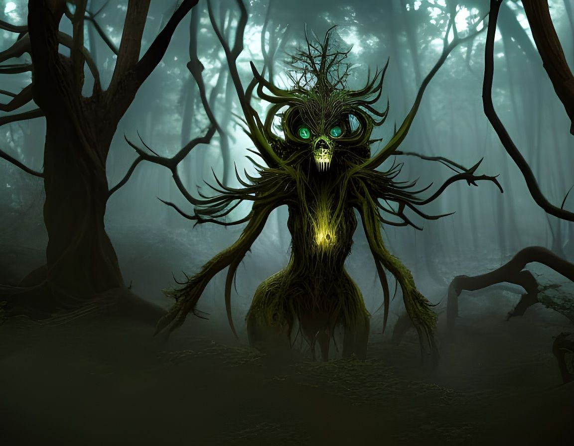 Banshee Emerges in Dark Forest, In Cyberpunk Style