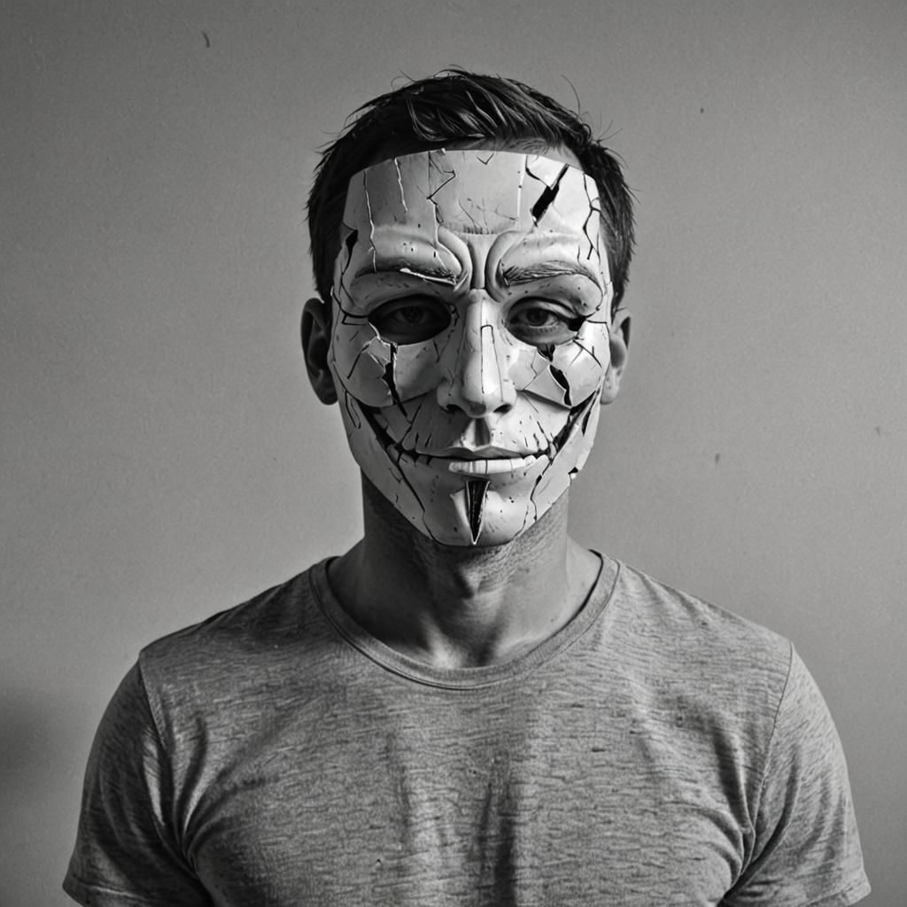 A Broken Man Removes His Mask, Exposing Inner Sorrow in Phot...