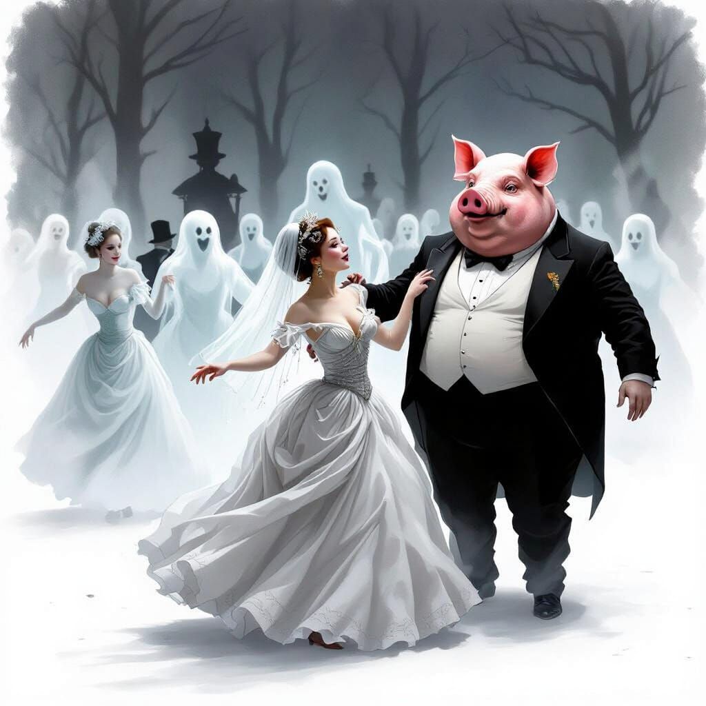 Haunted New Year's Ball with Spectral Dancers and Pig-Headed...