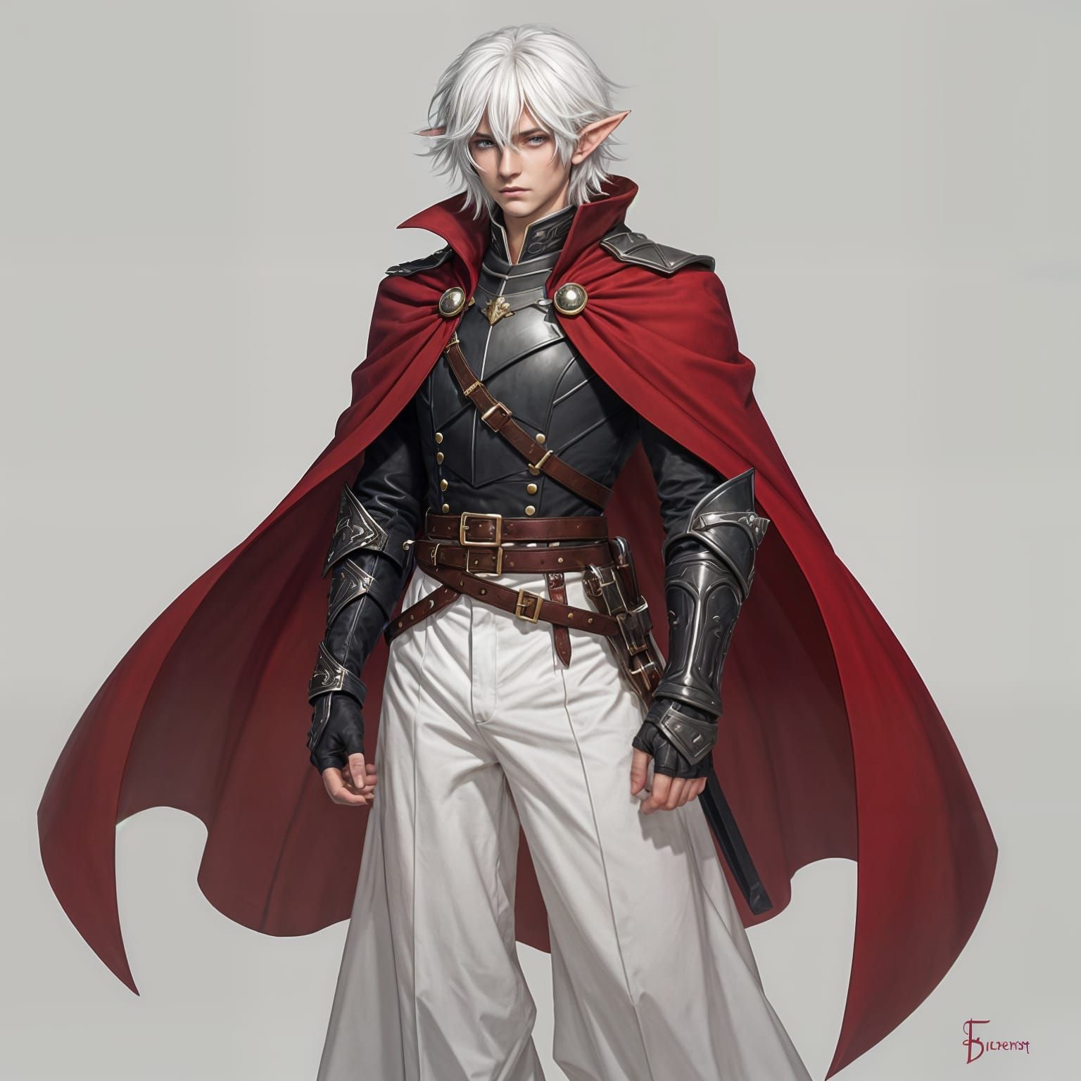 Elf Warrior in Anime Style with Military Hat