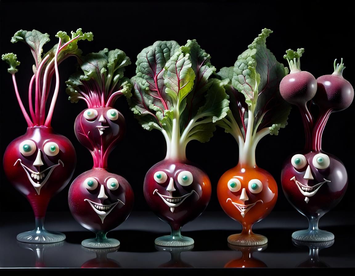 Whimsical Beet Figurines in Intricately Detailed 3D Style