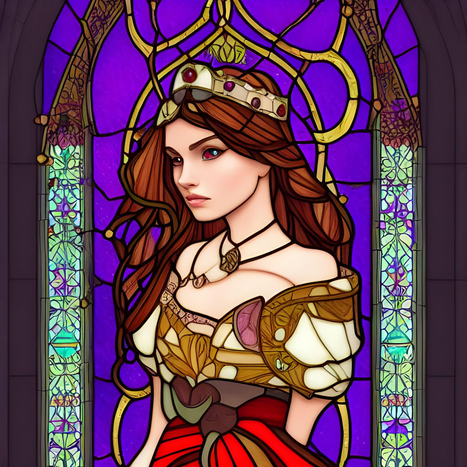 Elegant Digital Princess in Stained Glass Style