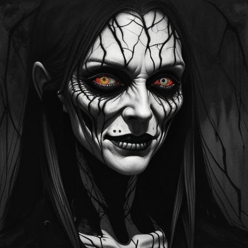 Sinister Smile in Modern Horror Ink Painting