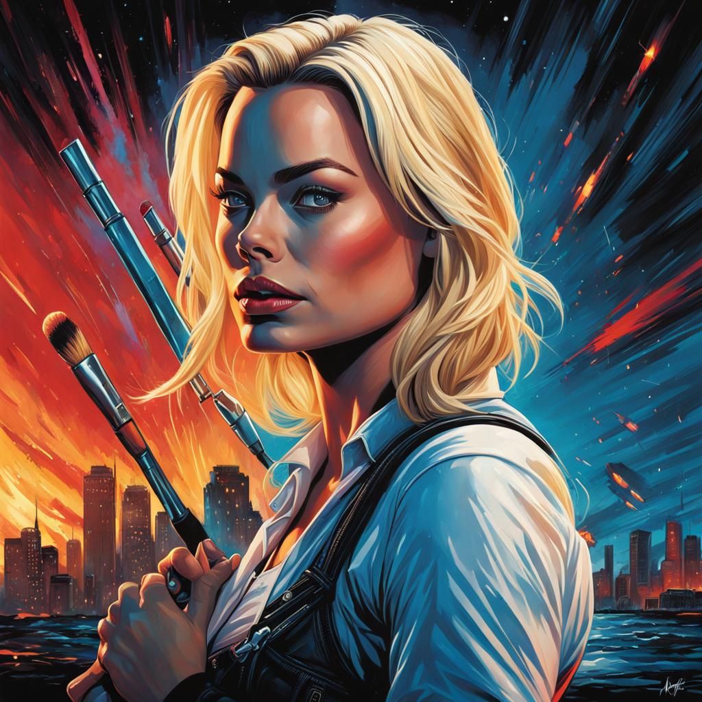 Margot Robbie Paints a Masterpiece in Hyperrealistic Comic B...