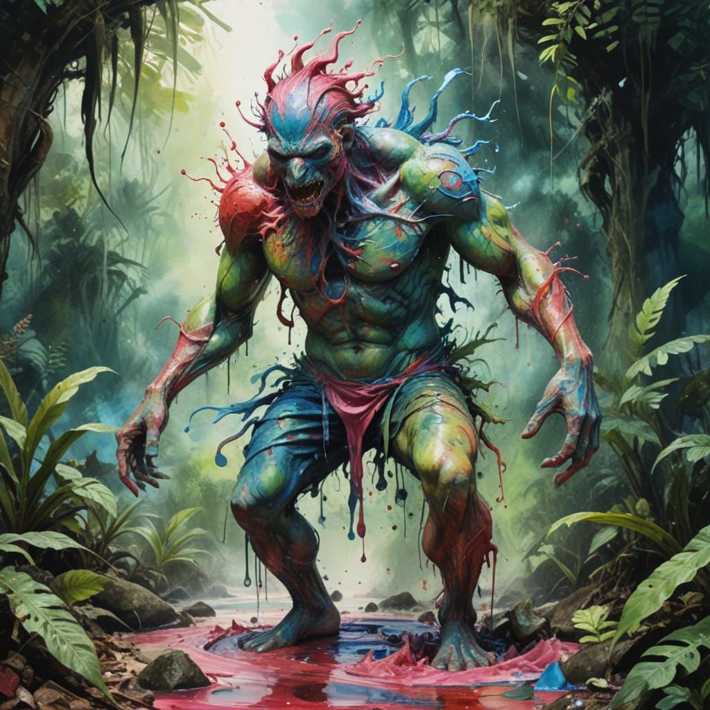 Chaotic Jungle Vortex in Watercolor Style