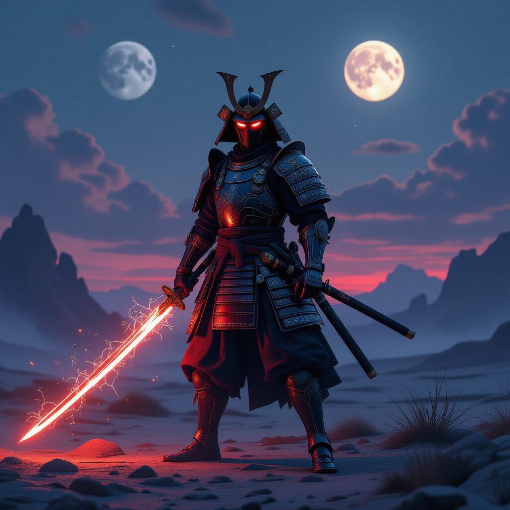 Samurai Warrior on Alien Planet With Twin Moons