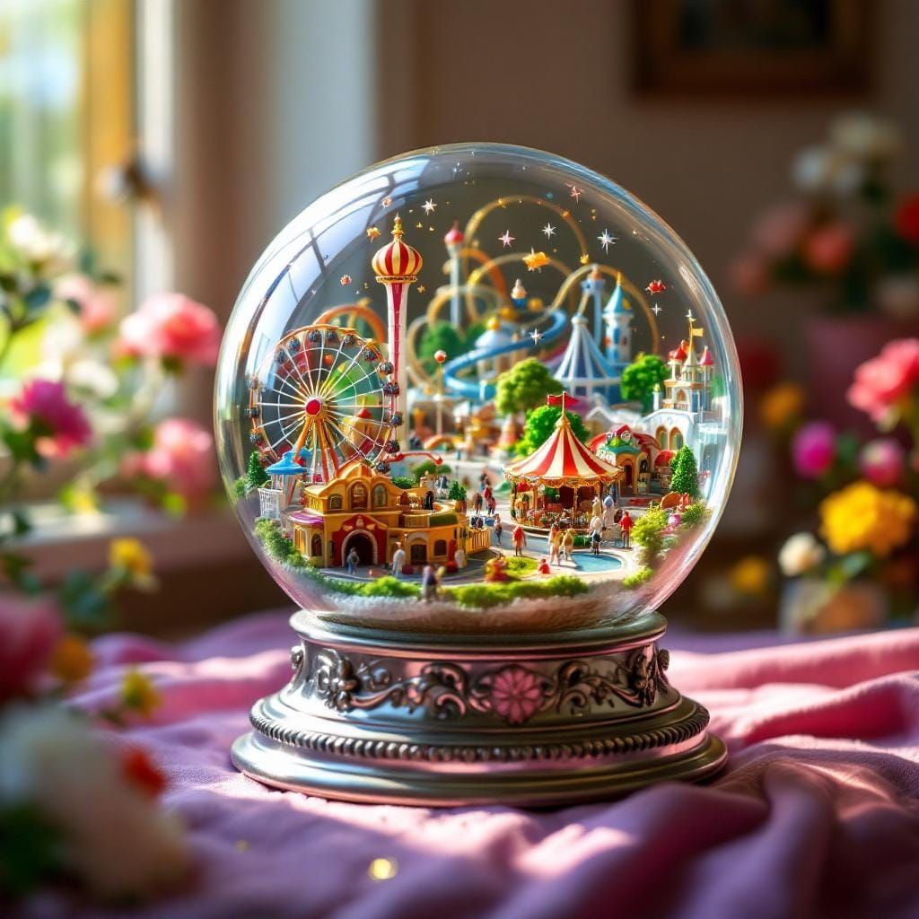 Miniature Amusement Park in Glass Globe