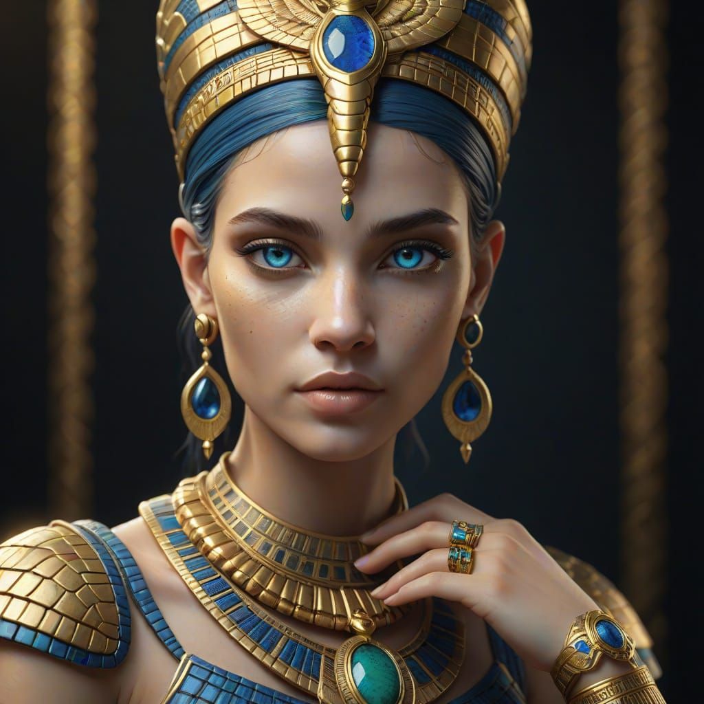 Ancient Egyptian Queen in Blue and Gold