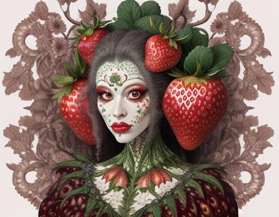 Grotesque Strawberry Goddess in Hyperreal Beauty