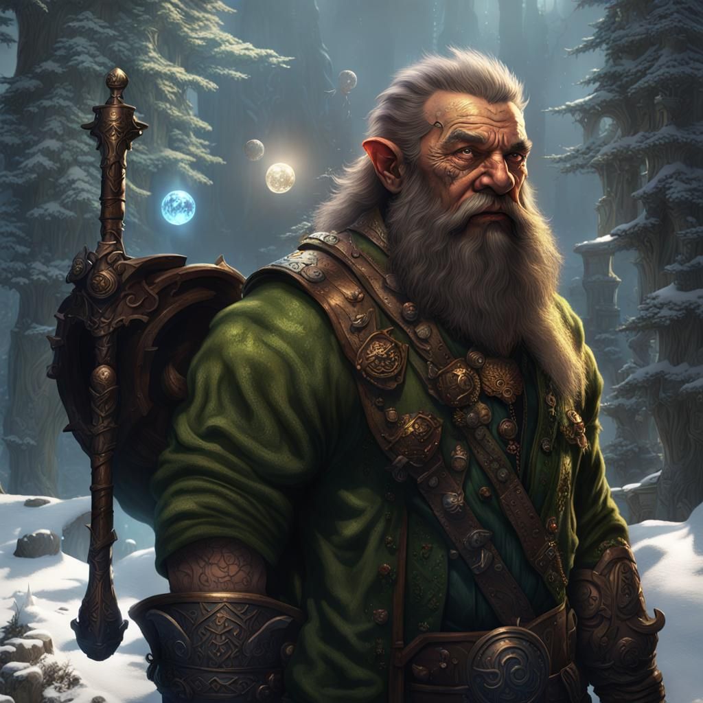 Majestic Dark Fantasy Dwarf Lord with Intricate Scar Tattoo