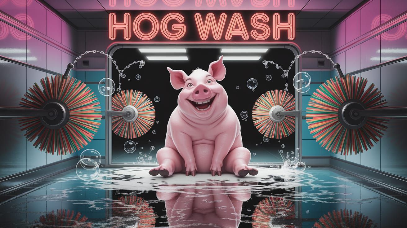 Giant Hog in a Whimsical Car Wash