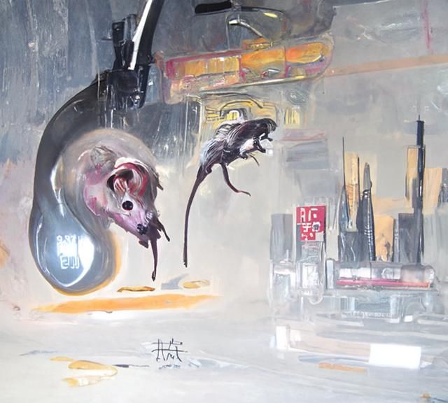 Rats in Cyberpunk Yin Yang Oil Painting