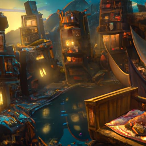 Dreamy Nighttime Fantasy Scene in Vibrant Colors