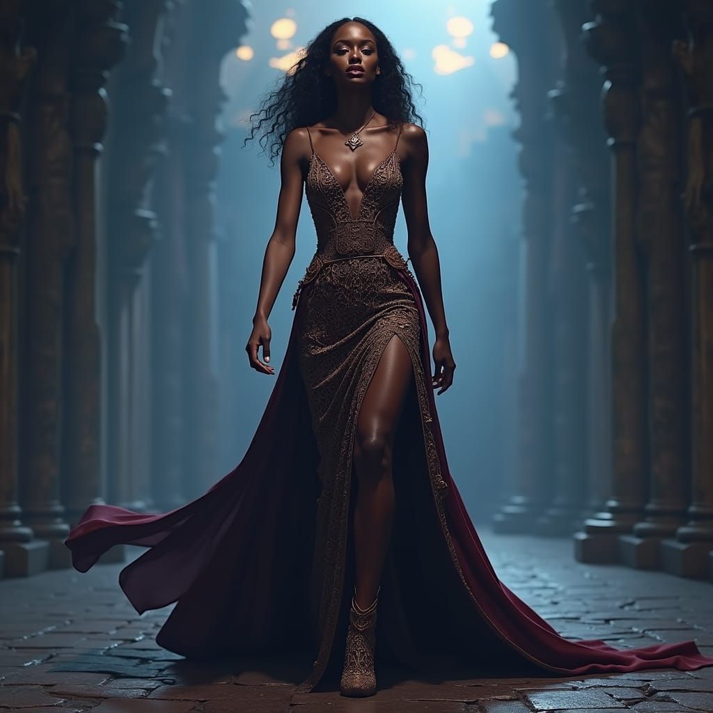 Regal Ebony Goddess Empowers Fantasy Realm