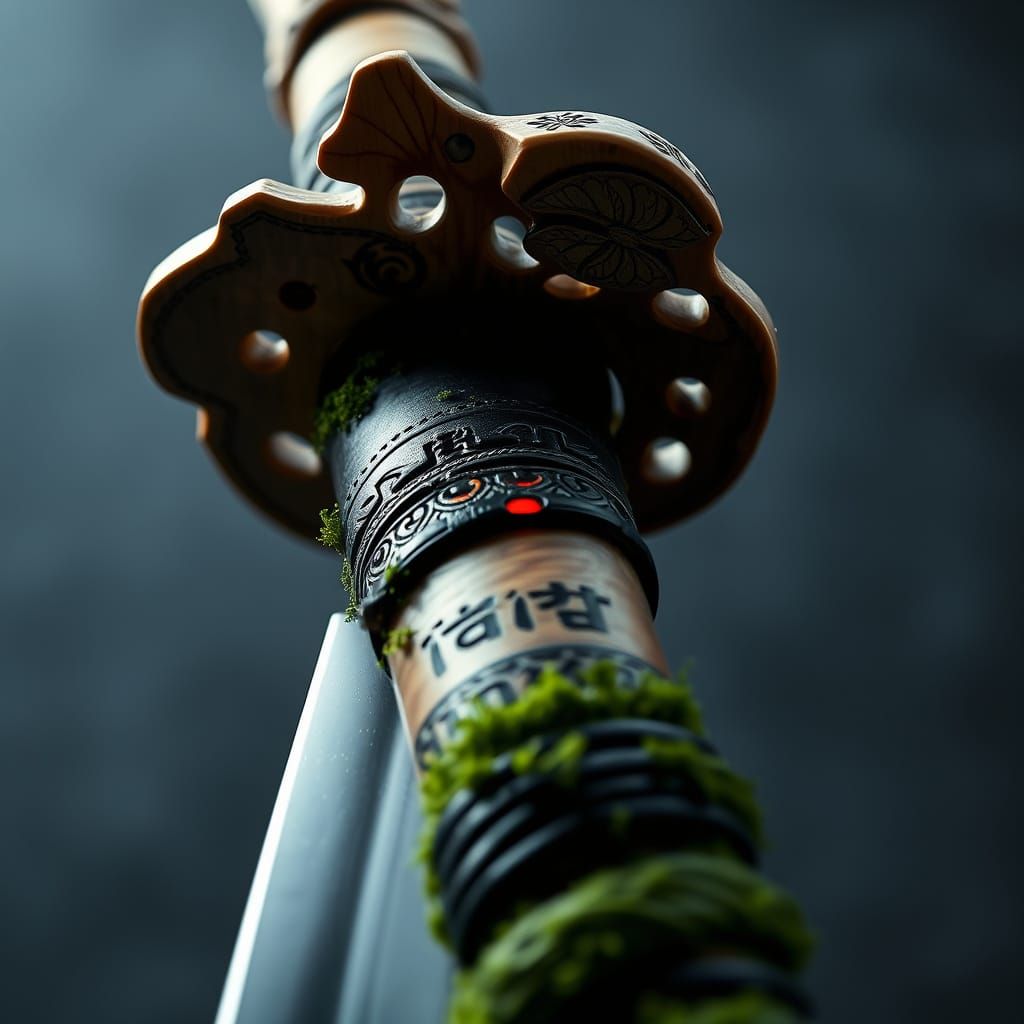 Ethereal Japanese Sword with Glowing Norse Runes