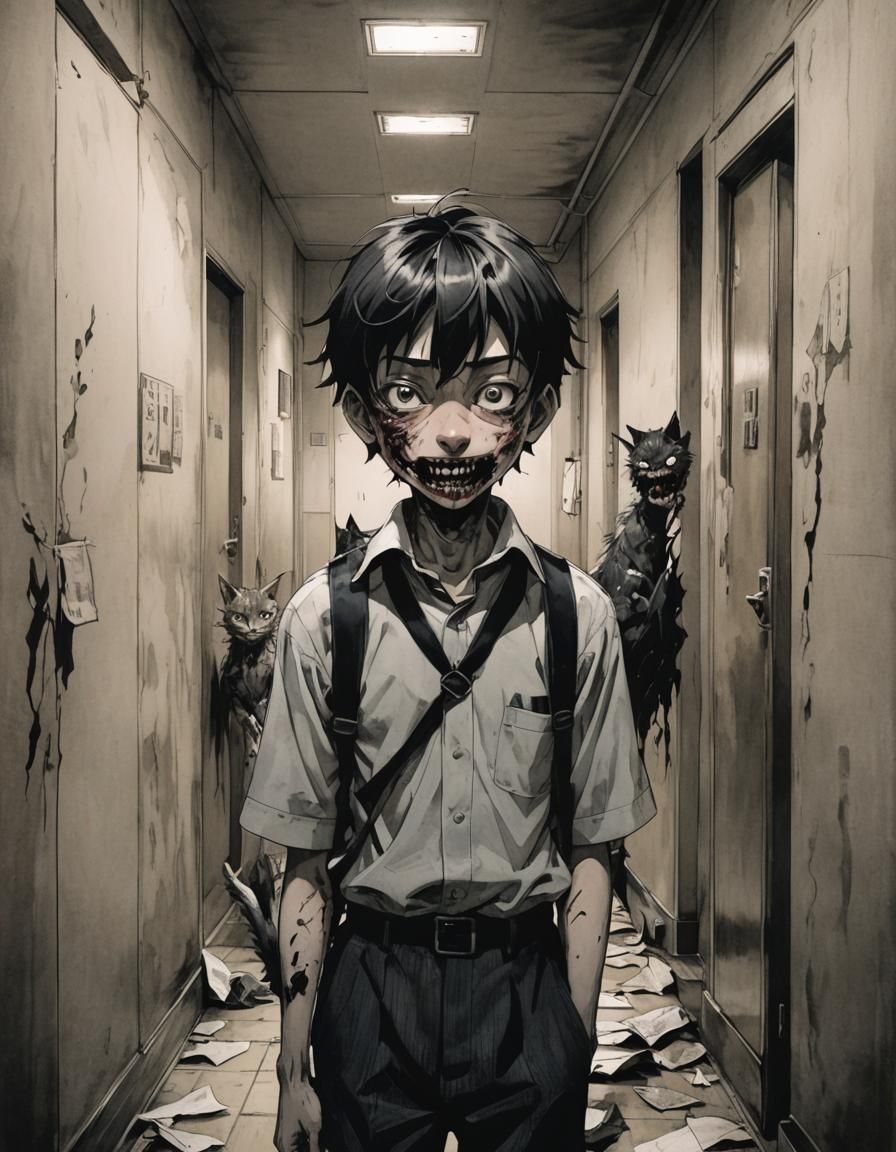 Manga-Inspired Horror Portrait in Japanese Noir Style